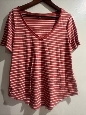 bp Red and White Striped V-Neck Short Sleeve Tee- medium